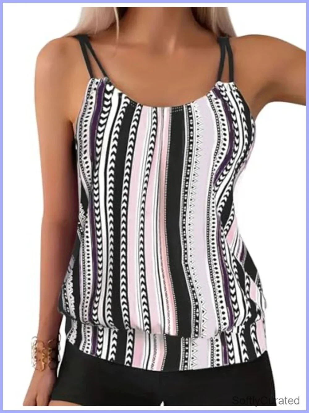 Blouson Tummy Control Tankini Top Adjustable Straps Removable Pads UPF 25 S-XXL